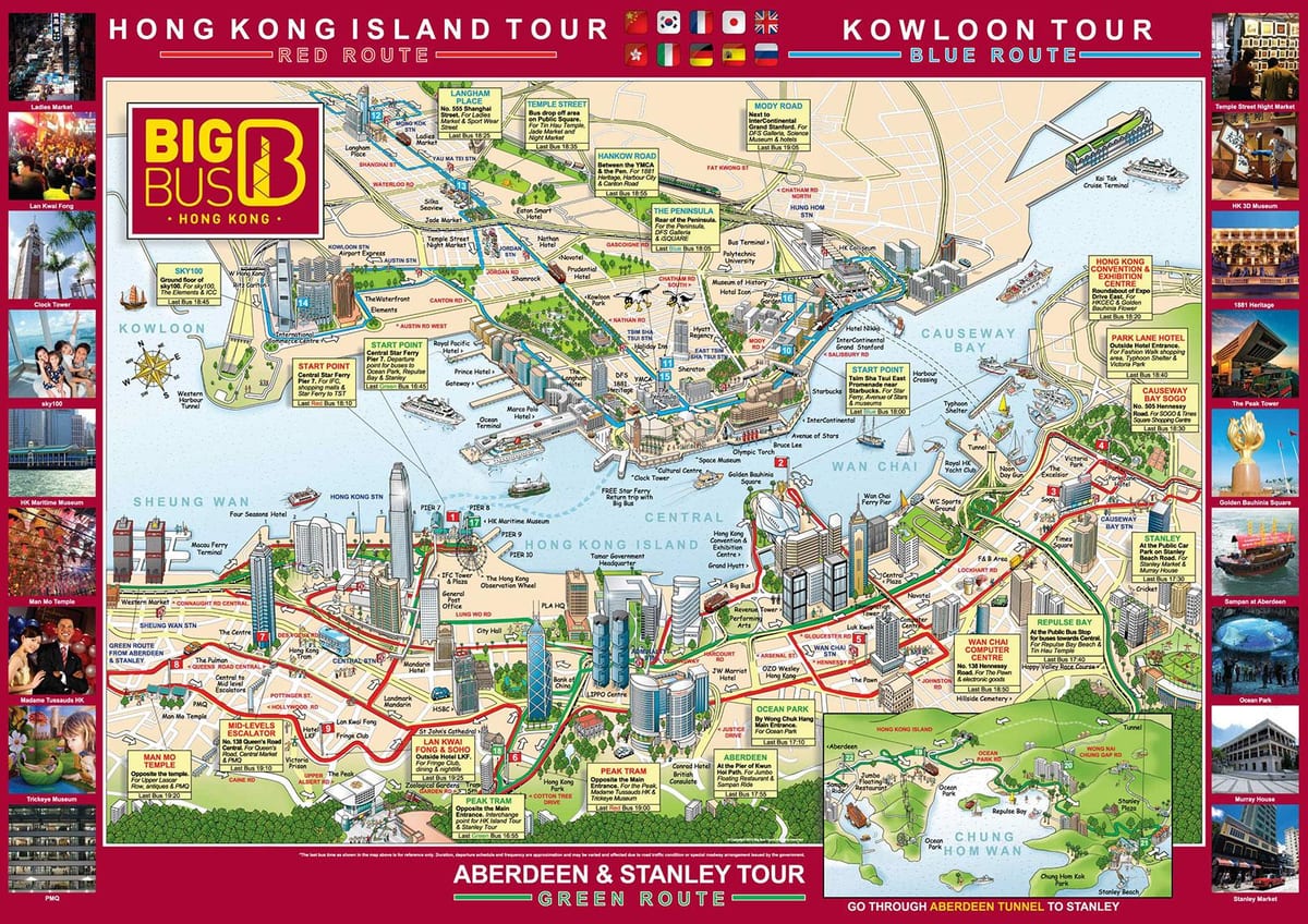 Hong Kong nagy busz-túra térkép