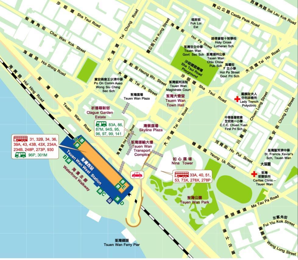 Tsuen Wan-Nyugati pályaudvar térkép